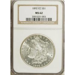 1892-CC S$1 MS62 NGC. Boldly struck and untoned with f