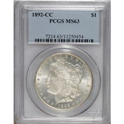 1892-CC S$1 MS63 PCGS. Highly lustrous and well struck