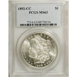 1892-CC S$1 MS63 PCGS. Highly lustrous surfaces on thi