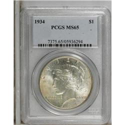 1934 S$1 MS65 PCGS. Blazing luster adorns both sides o