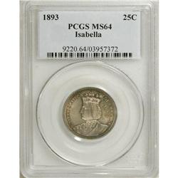 1893 25C Isabella Quarter MS64 PCGS. Navy-blue, golden
