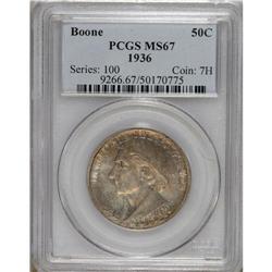 1936 50C Boone MS67 PCGS. Sage and fuchsia toning coat