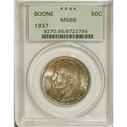 1937 50C Boone MS66 PCGS. An ice-blue and sage periphe