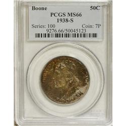1938-S 50C Boone MS66 PCGS. Colorful toning in shades