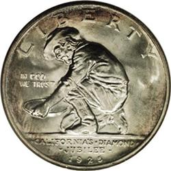 1925-S 50C California MS67 NGC. Golden-brown and powde