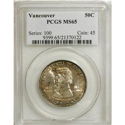 1925 50C Vancouver MS65 PCGS. The obverse displays ban