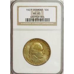 1927 50C Vermont MS65 NGC. Green-gold with hints of pu