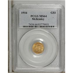 1916 G$1 McKinley MS64 PCGS. Apricot-gold surfaces dis