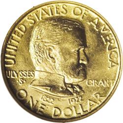 1922 G$1 Grant no Star MS66 NGC. Delightful yellow-gol