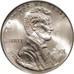 2001 1C Lincoln Cent--Struck on a 2001-P Dime--MS68 NG