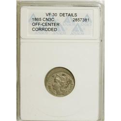 1865 3CN Three Cent Nickel--Off Center, Corroded--ANAC