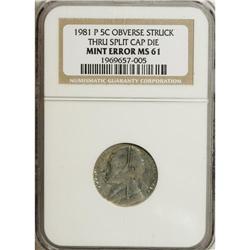 1981-P 5C Jefferson Nickel--Obverse Struck Through Spl
