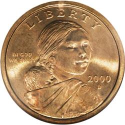 2000-D $1 Sacagawea Dollar--Obverse Half Clad Layer--M