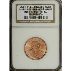 2001-P $1 Sacagawea Dollar--Obverse Clad Layer Missing