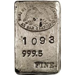 Uncertified San Francisco Mint Silver Ingot. This cast