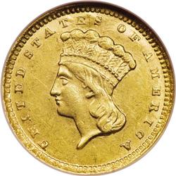 1857-C G$1 AU58 NGC. Variety 10-L. A high grade surviv