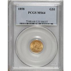 1858 G$1 MS64 PCGS. A lovely near-Gem representative t
