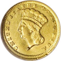 1858-D G$1 AU58 NGC. Variety 10-M. There is virtually