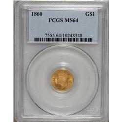1860 G$1 MS64 PCGS. The 1860 has a relatively low mint
