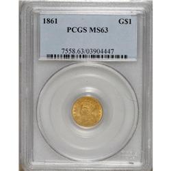 1861 G$1 MS63 PCGS. This is a very pleasing gold dolla