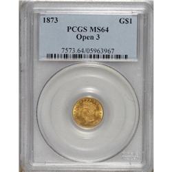 1873 G$1 Open 3 MS64 PCGS. This frosty near-Gem has a