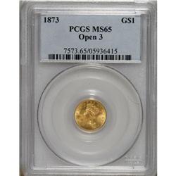 1873 G$1 Open 3 MS65 PCGS. One of the most common Type