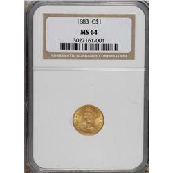 1883 G$1 MS64 NGC. Attractive greenish-gold surfaces a