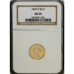 1847-O $2 1/2 AU55 NGC. The generous mintage of 124,00