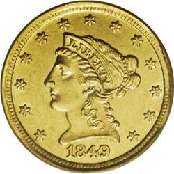 1849-D $2 1/2 XF45 PCGS. A rare issue in Mint State, a