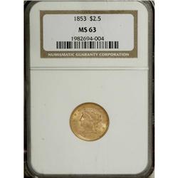 1853 $2 1/2 MS63 NGC. A crisply struck and carefully p