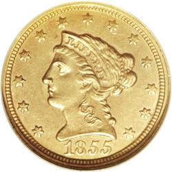 1855-C $2 1/2 MS62 NGC. This example survives from a m