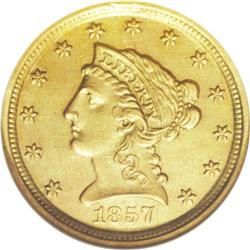 1857-D $2 1/2 --Cleaned--ANACS. AU58 Details. Variety 2