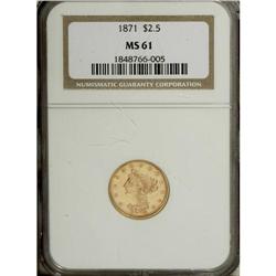 1871 $2 1/2 MS61 NGC. Each side has pleasing luster, t