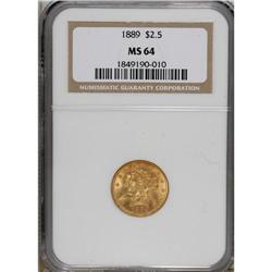 1889 $2 1/2 MS64 NGC. This lustrous straw-gold near-Ge