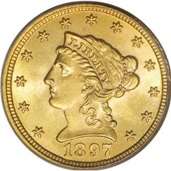 1897 $2 1/2 MS65 PCGS. Solidly struck with interesting