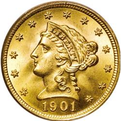 1901 $2 1/2 MS66 PCGS. The plentiful mintage of 91,000