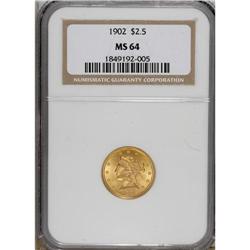 1902 $2 1/2 MS64 NGC. Highly lustrous with a vibrant,