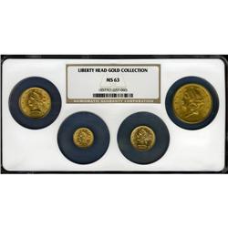 Four Piece Liberty Head Gold Coin Set MS63 NGC. Four pi