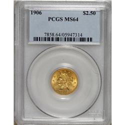 1906 $2 1/2 MS64 PCGS. Dazzling luster radiates from b