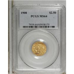 1908 $2 1/2 MS64 PCGS. The first year of the Indian He
