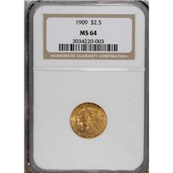 1909 $2 1/2 MS64 NGC. The surfaces of this early Pratt
