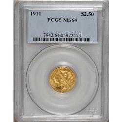 1911 $2 1/2 MS64 PCGS. This near-Gem specimen displays
