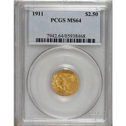 1911 $2 1/2 MS64 PCGS. Rich honey-gold color graces th