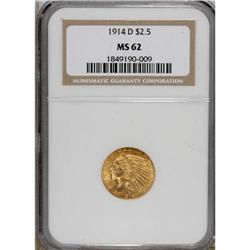 1914-D $2 1/2 MS62 NGC. Well-defined with uncommonly s