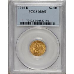 1914-D $2 1/2 MS63 PCGS. The lustrous yellow-orange su