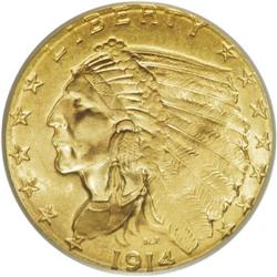 1914-D $2 1/2 MS64 PCGS. The first D-mint quarter eagl