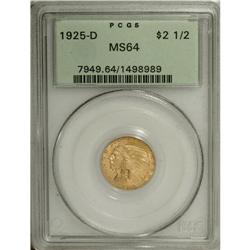 1925-D $2 1/2 MS64 PCGS. An original khaki-gold Choice