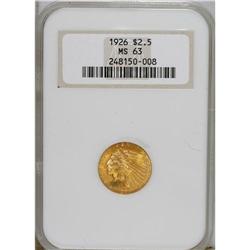 1926 $2 1/2 MS63 NGC. Lustrous surfaces present a peac