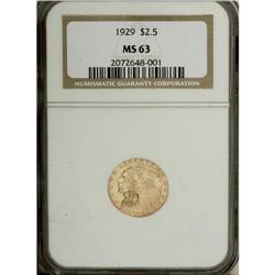 1929 $2 1/2 MS63 NGC. The fields of this Indian gold t