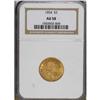 Image 1 : 1854 $3 AU58 NGC. Luster dominates the borders and dev